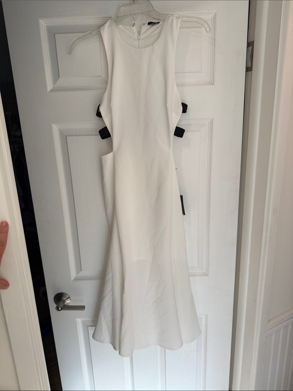 NBD White Backless Cutout Midi Dress with Black Strap Detail